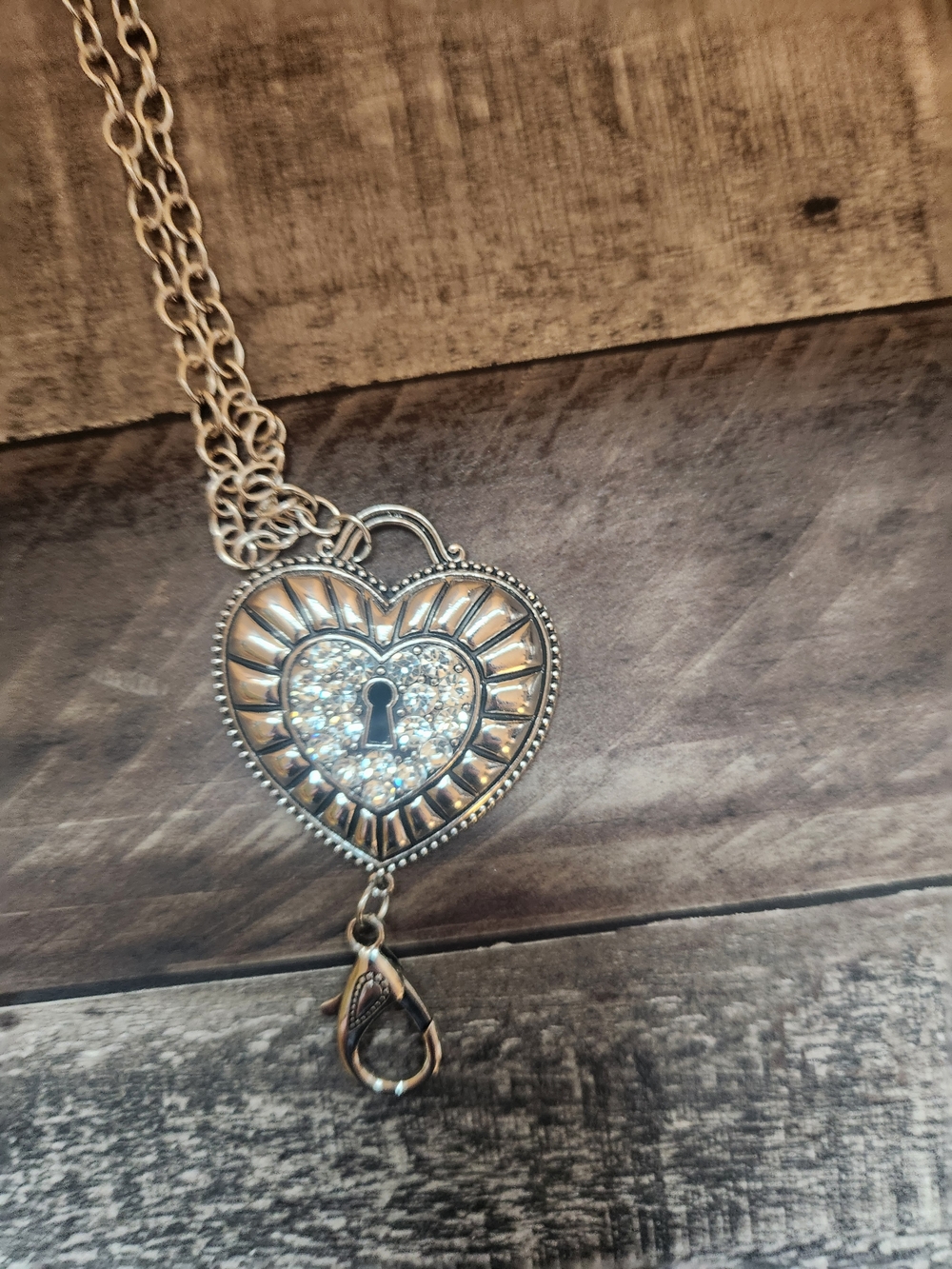 Silver Heart Pendant ID Tag Necklace with Clear Crystal Accent - Picture 2 of 2